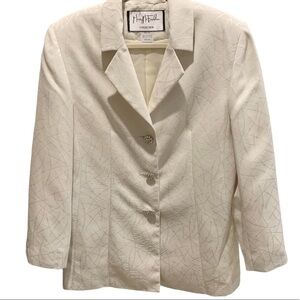 Vintage Mary McFadden Ivory Textured Blazer Rhinestone Buttons Sz 12